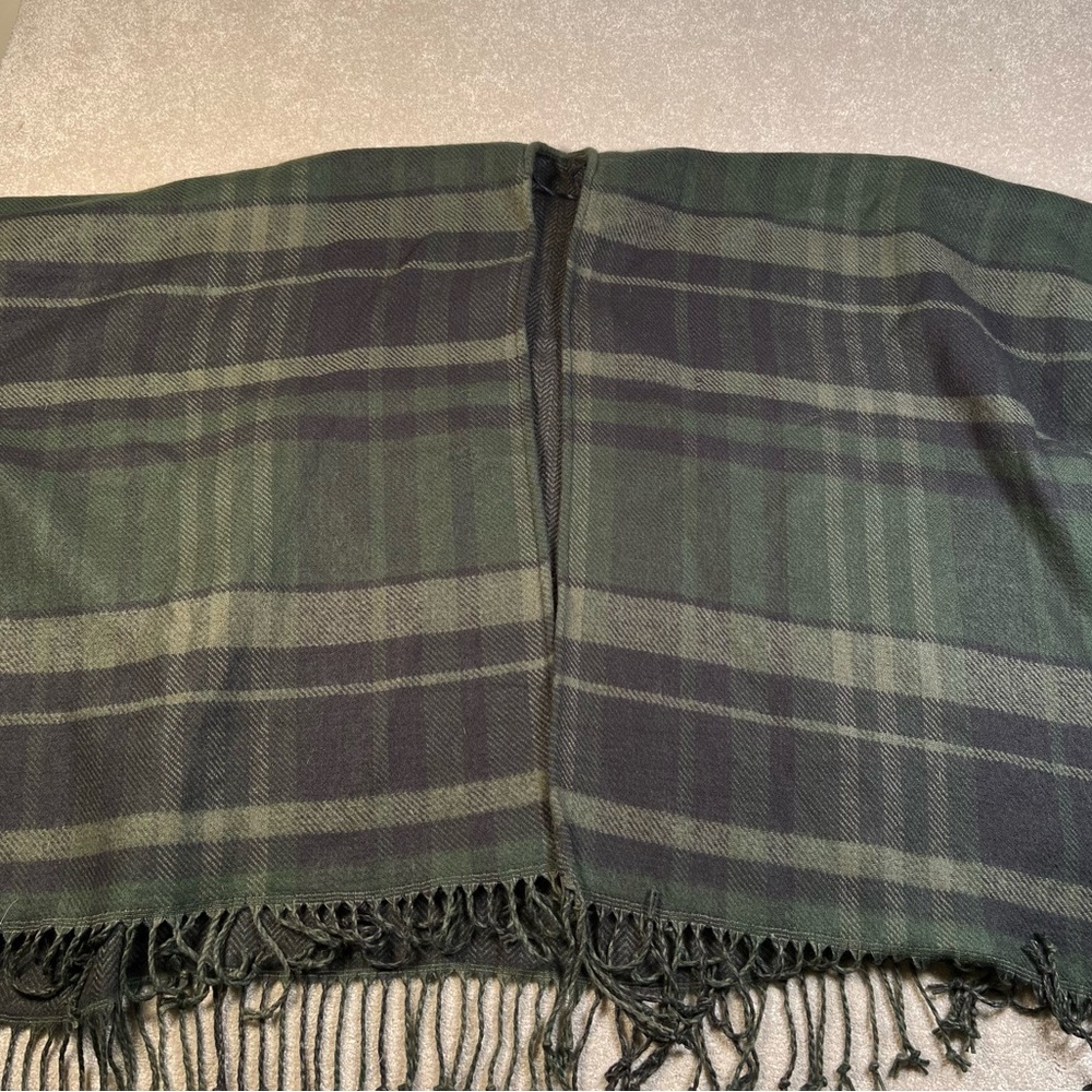 Falls Creek Poncho Green Plaid New Cape Blanket Fringe Jacket One‎ Size